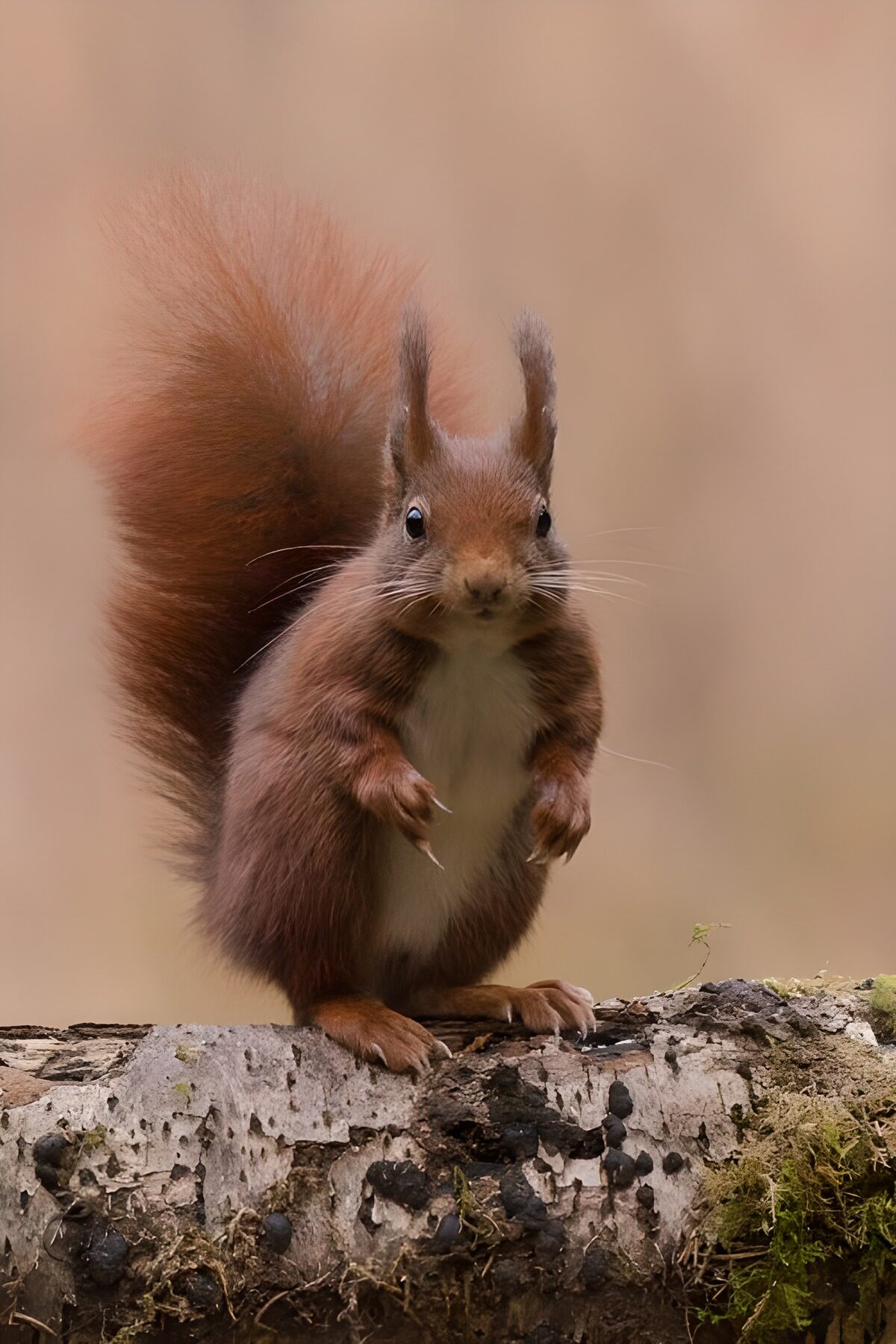 Schattig eekhoorntje op boomstronk