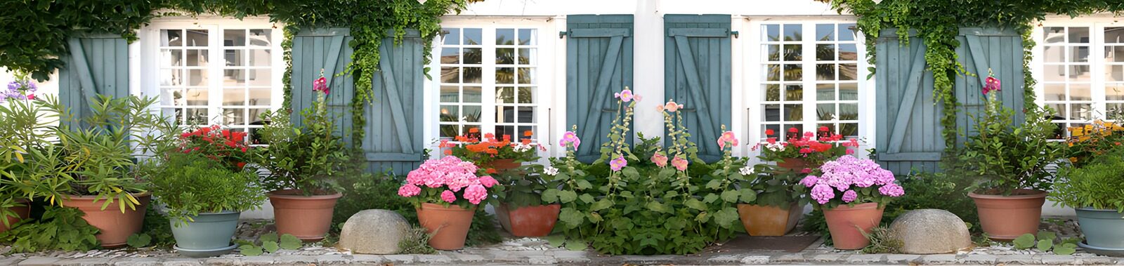 CW6216397: Bloeiende tuin met blauwe luiken
