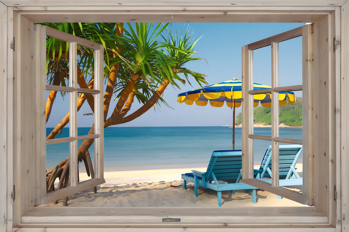 Uitzicht op een zonnig strandparadijs