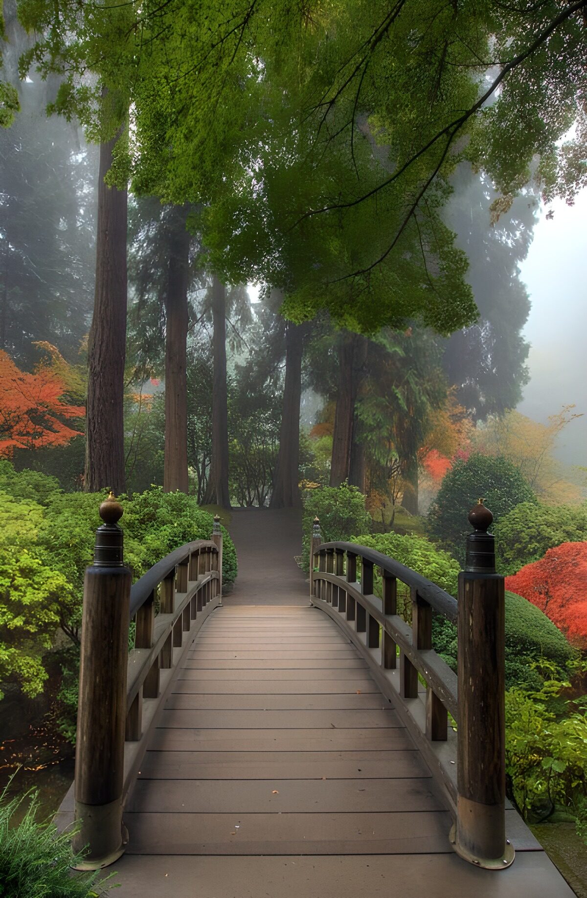 Sereen Bos met Brug in de Mist