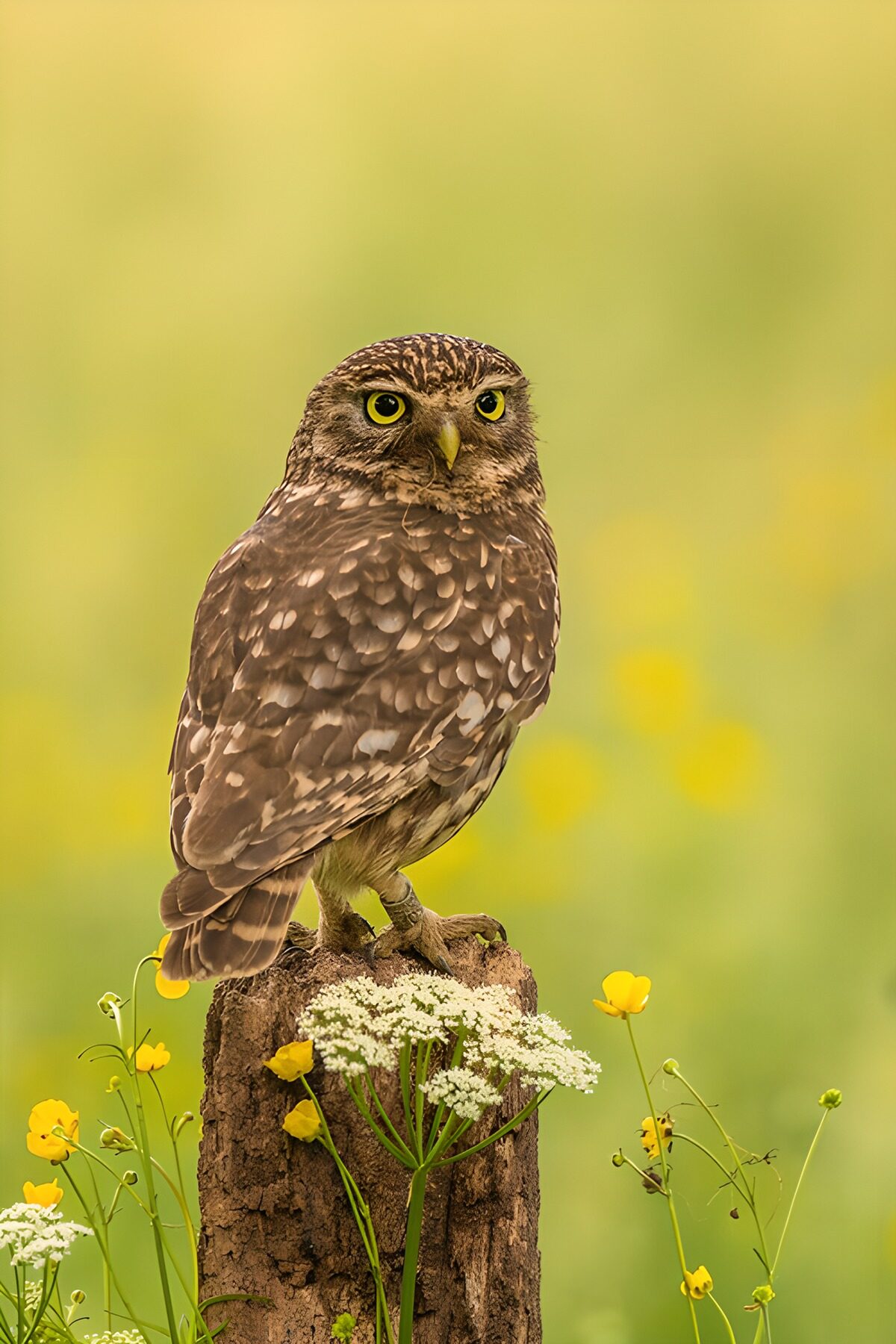 Kleine uil op een houten paal