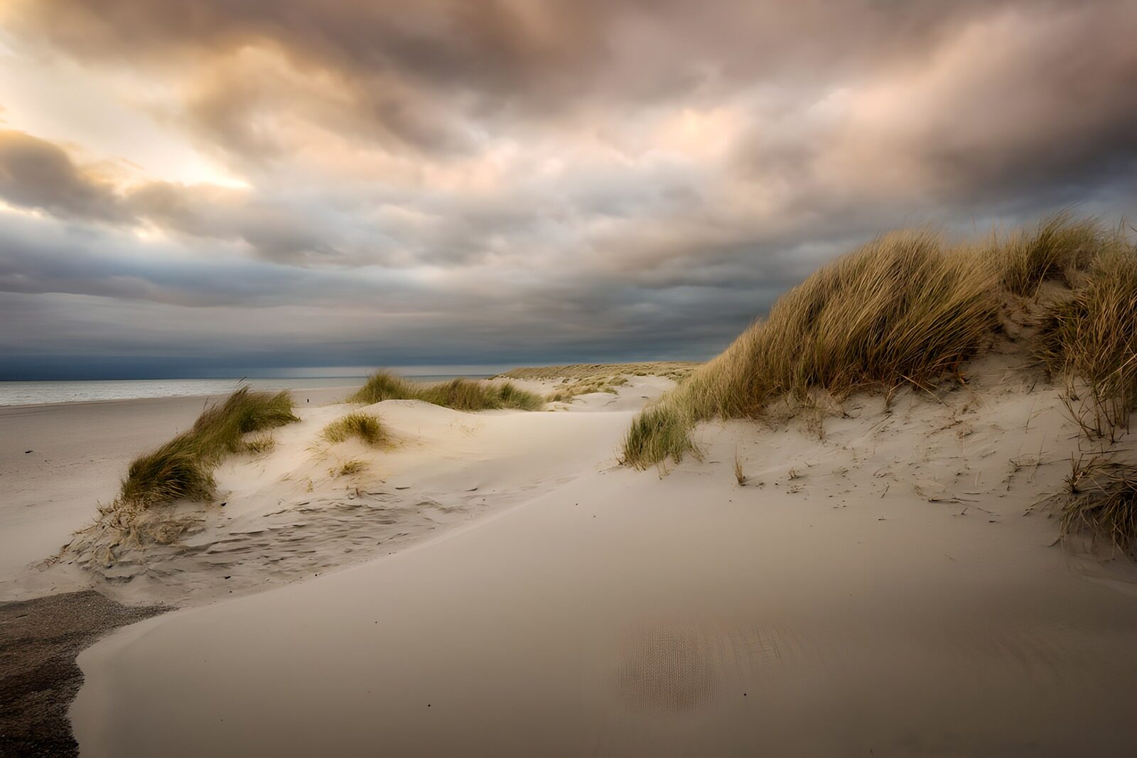 CW9320570: Rustige duinen onder een bewolkte lucht