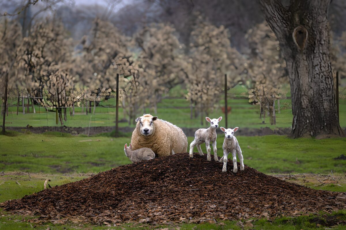 Schaap met lammetjes op een heuvel