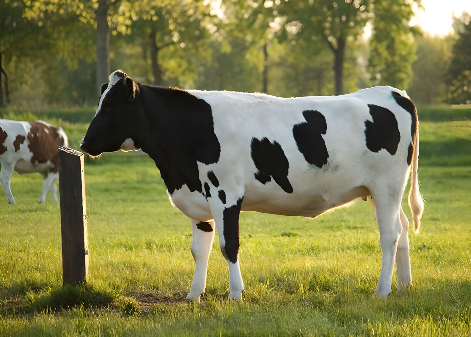 CW2532802: Zwarte en witte koe in de wei