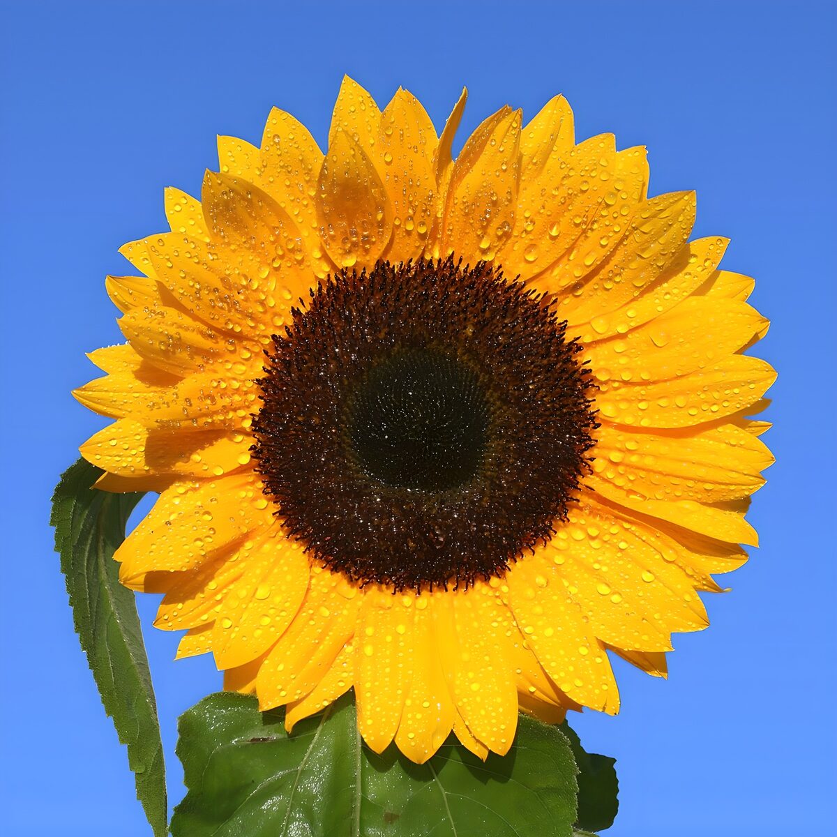 Stralende Zonnebloem met Dauw