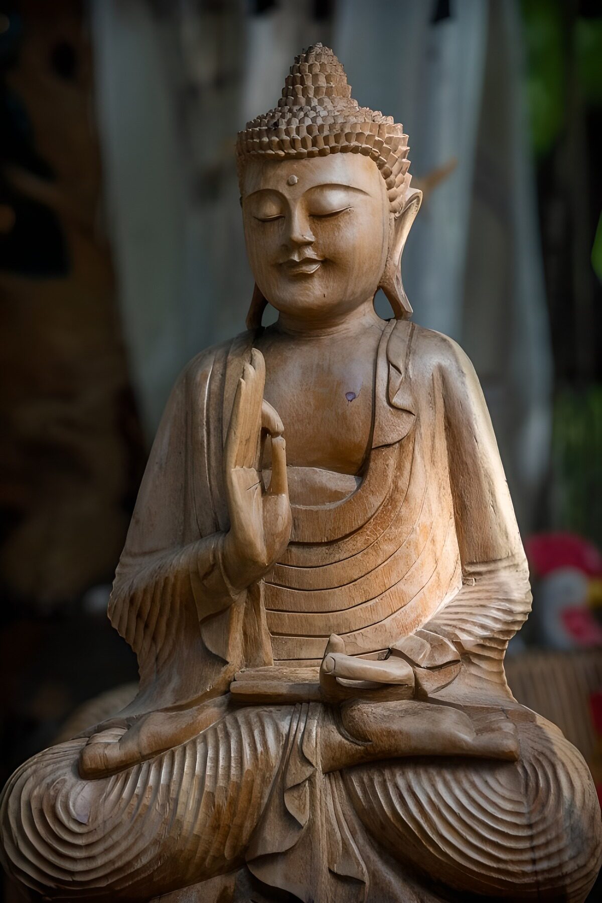 CW9214451: Houten Boeddhabeeld in Meditatie